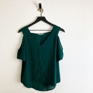 Jack by BB Dakota Miller Cold Shoulder Solid Green Cutout Chiffon Crepe Blouse